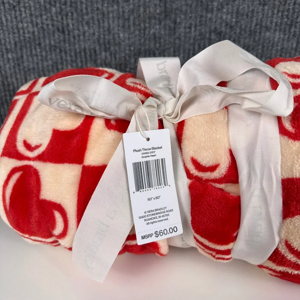 Vera Bradley Plush Throw Blanket Red Heart Pattern Soft‎ Cozy 972